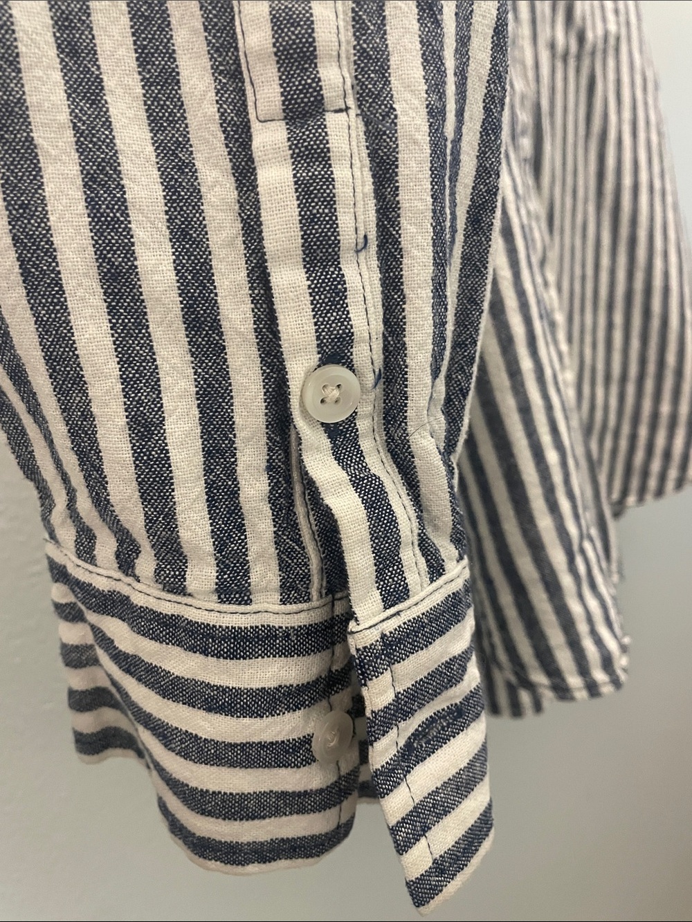 Banana Republic Navy & White Striped Linen Old Money Button-Down Shirt - Picture 4 of 5